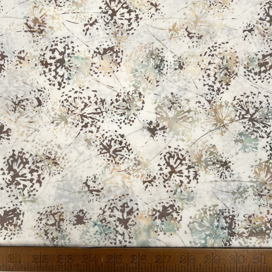 Hoffman Bali Cotton Lawn Dandelions Day Indonesian Cream Brown Floral Dress Fabric Ruler