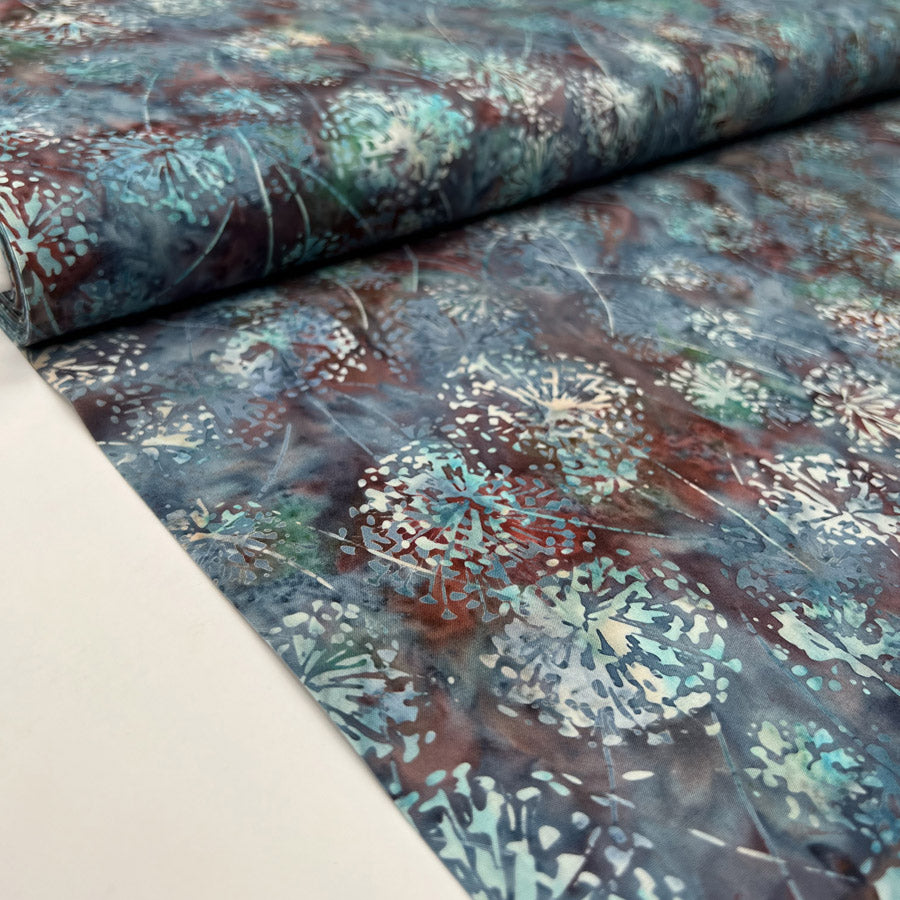 Hoffman Bali Cotton Lawn Dandelions Night Indonesian Twilight Blue Floral Dress Fabric Bolt