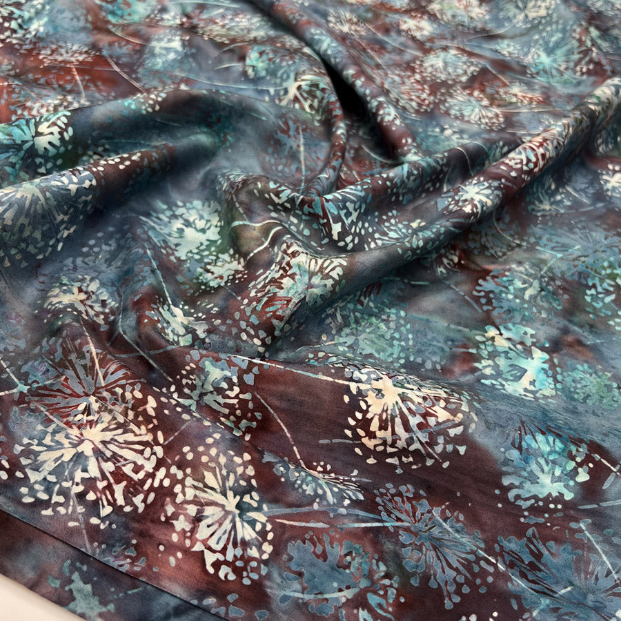 Hoffman Bali Cotton Lawn Dandelions Night Indonesian Twilight Blue Floral Dress Fabric CU