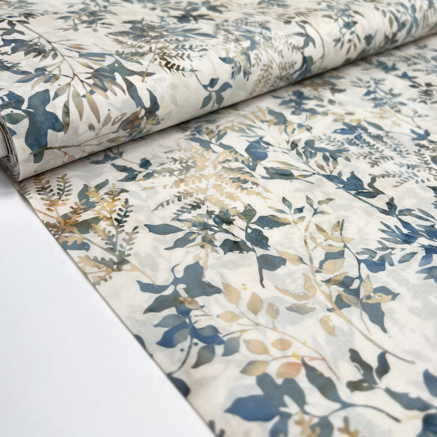 Hoffman Bali Cotton Lawn Ferns Day Indonesian Natural Blue Floral Dress Fabric Bolt