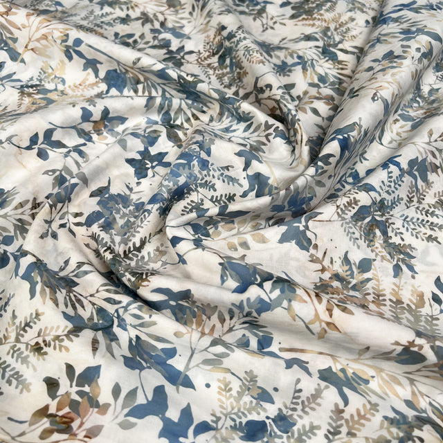 Hoffman Bali Cotton Lawn Ferns Day Indonesian Natural Blue Floral Dress Fabric CU