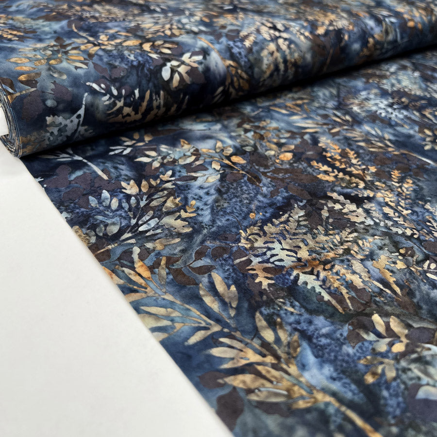 Hoffman Bali Cotton Lawn Ferns Night Indonesian Earth Blue Floral Dress Fabric Bolt