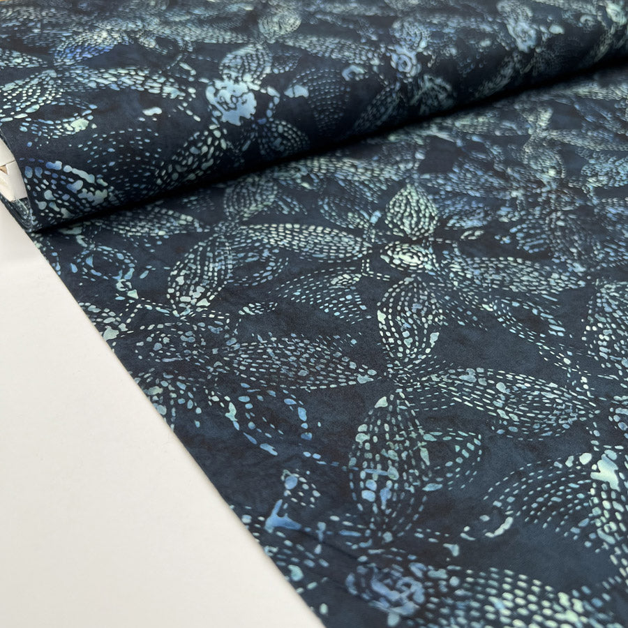 Hoffman Bali Cotton Lawn Floral Silhouette Indonesian Floral Blue Dress Fabric Bolt