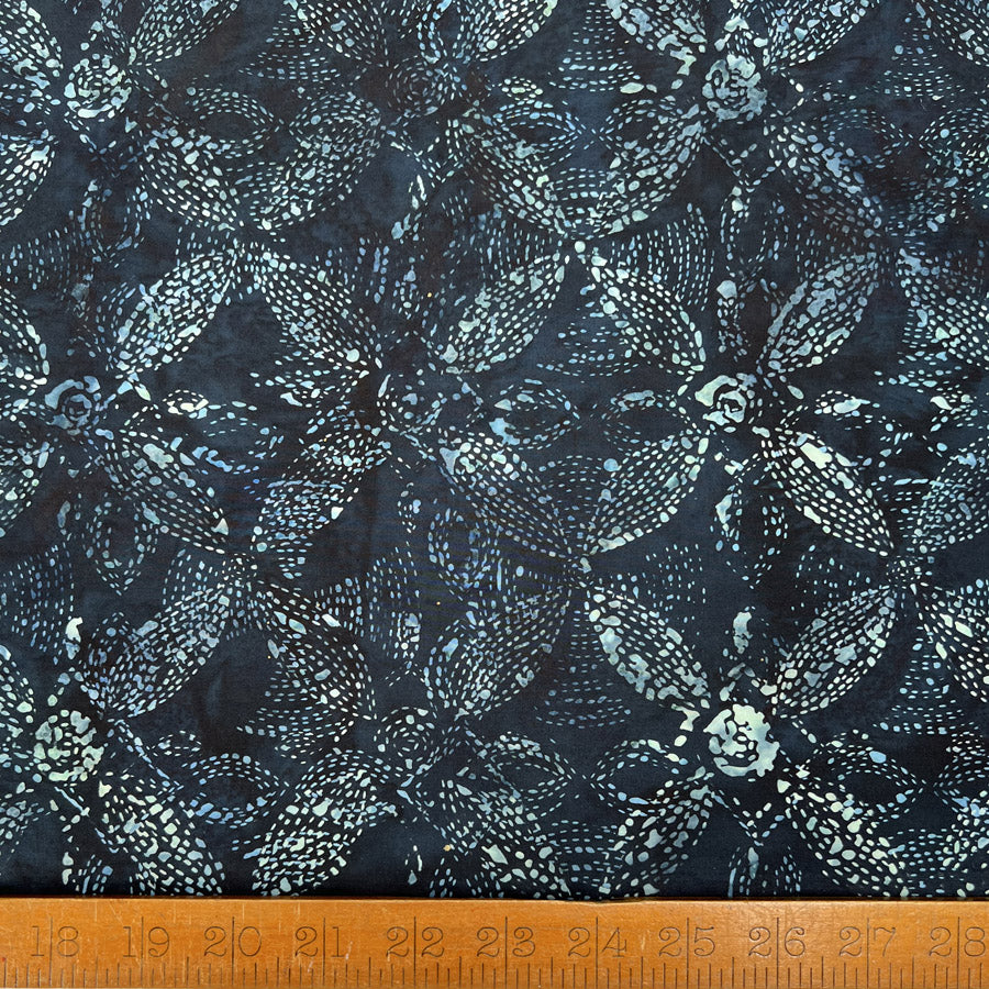 Hoffman Bali Cotton Lawn Floral Silhouette Indonesian Floral Blue Dress Fabric Ruler