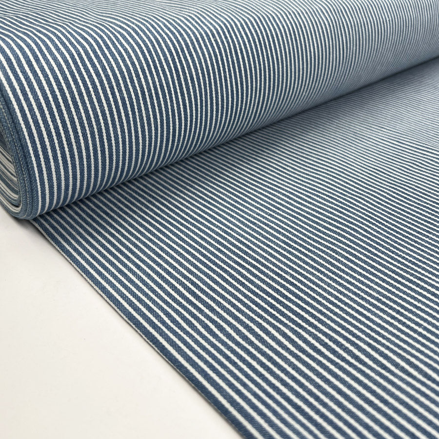 Indigoline Denim Cotton Blue White Stripe Trouser Fabric Bolt