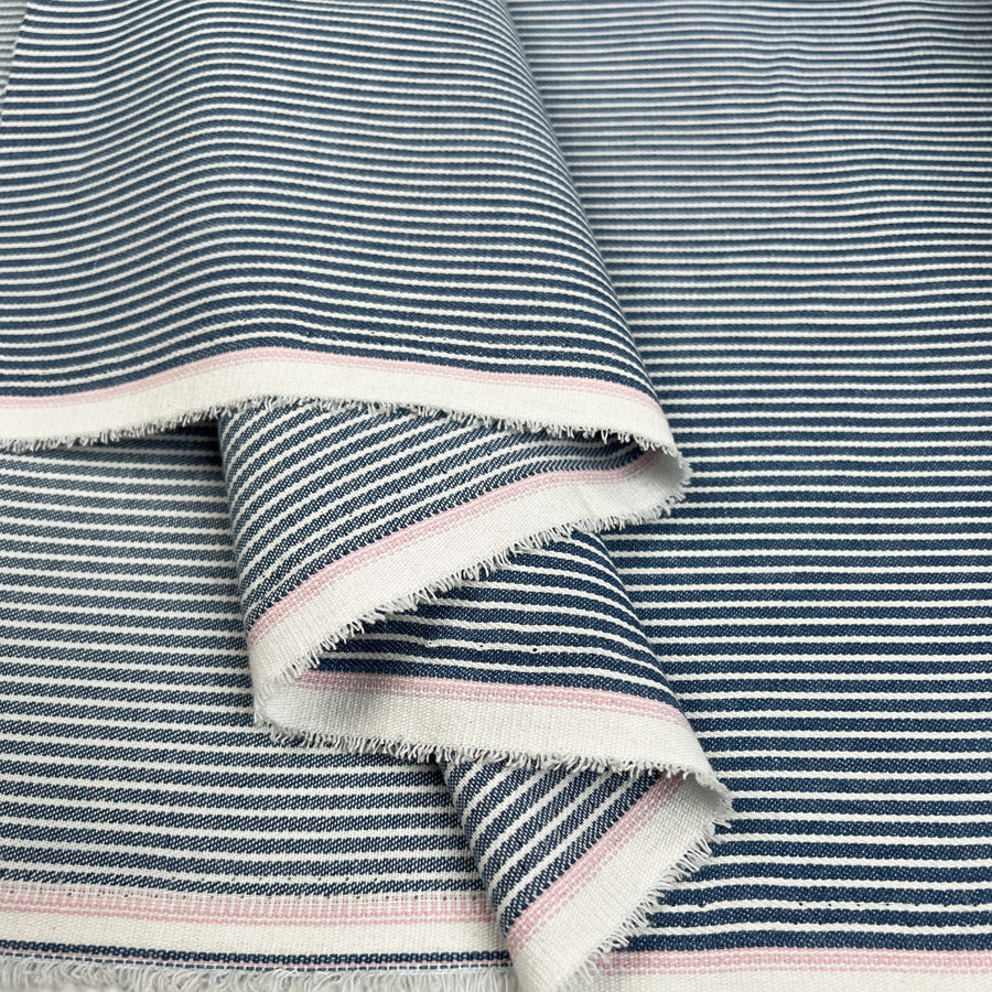 Indigoline Denim Cotton Blue White Stripe Trouser Fabric Fold