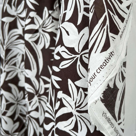 Brown Floral Print Cotton Voile Dress Fabric Island Breeze - Coconut Hang