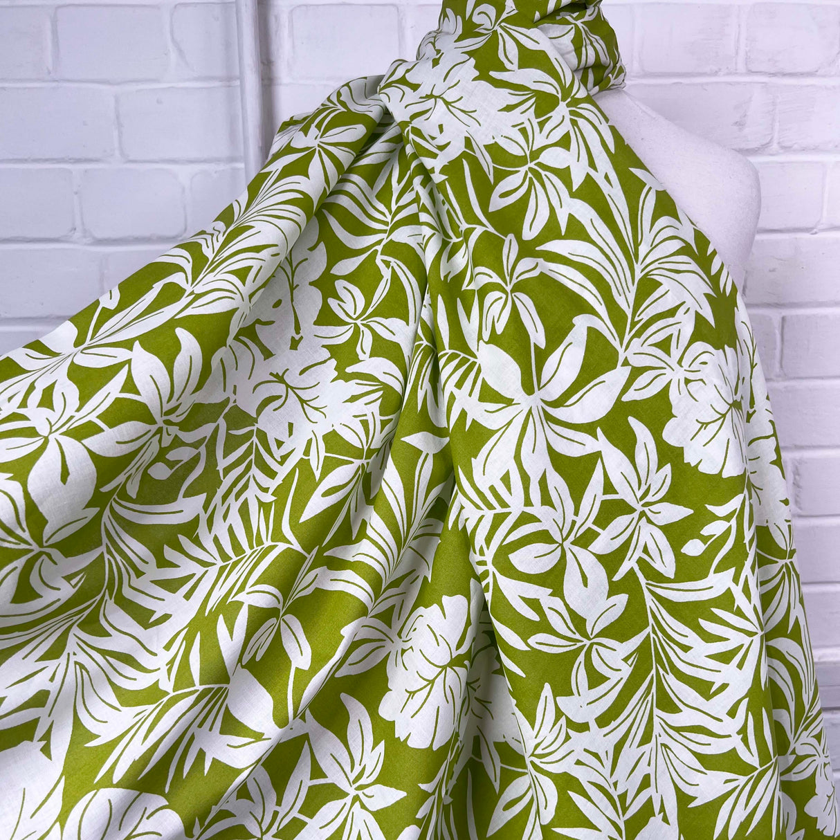 Green Floral Print Cotton Voile Dress Fabric Island Breeze Lime CU
