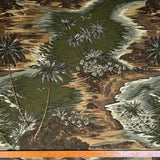 Island Linen Mix Olive Large Scale Palm Tree Prirnt Viscose Green Brown Woven Dress Fabric Ruler