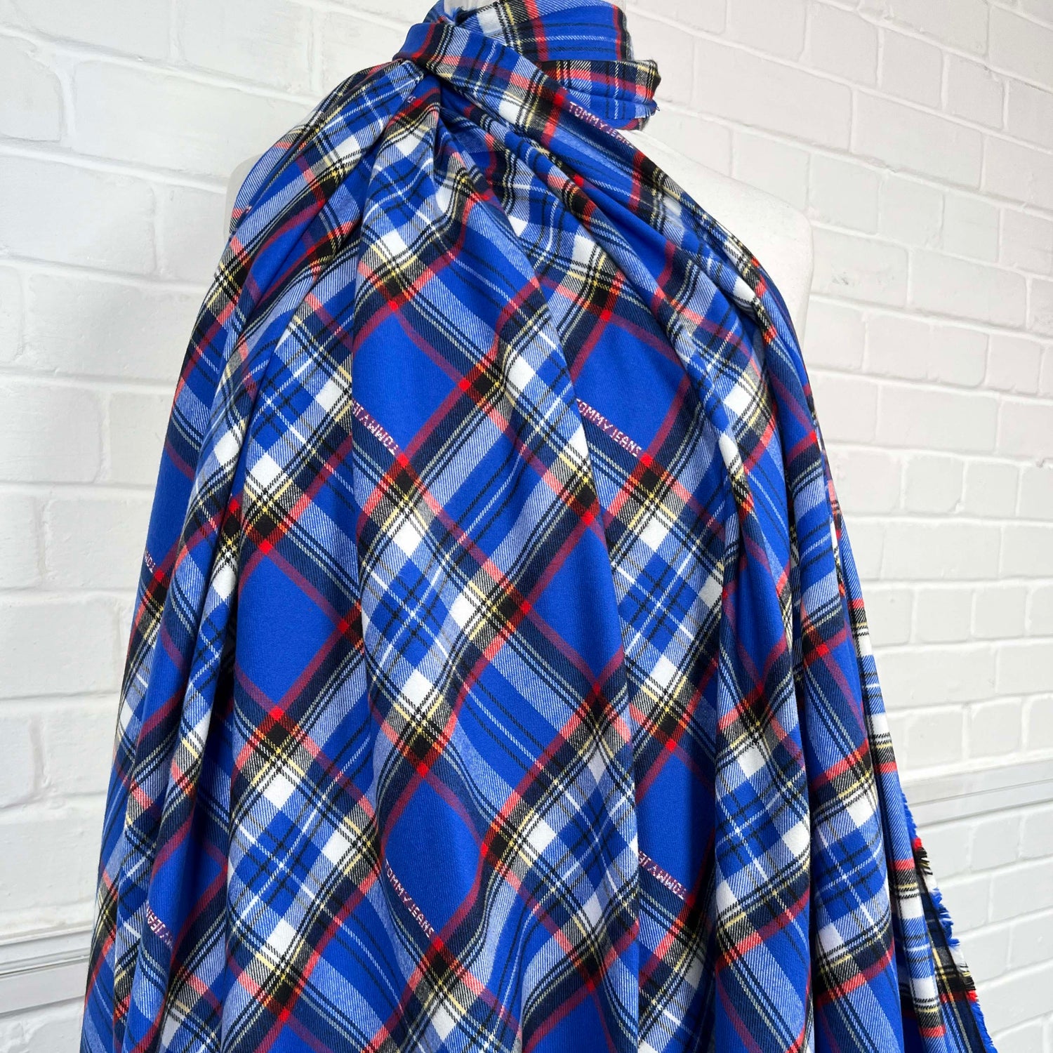 Italian Brushed Cotton Blue Check Designer Deadstock Flannel Fabric