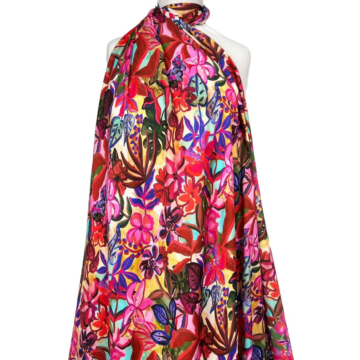 Colourful Floral Print Viscose Dress Fabric Italian Challis Chianti mannequin