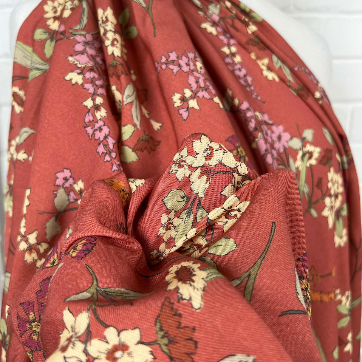 Dusky Pink Floral Print Dress Fabric Italian Challis Diascia CU