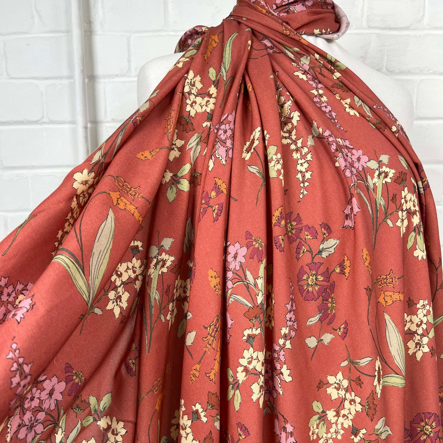 Dusky Pink Floral Print Dress Fabric Italian Challis Diascia