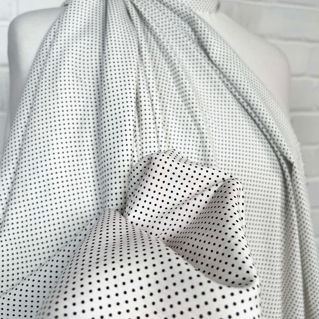 Black and White Spotted Viscose Fabric Italian Challis - Dottie CU