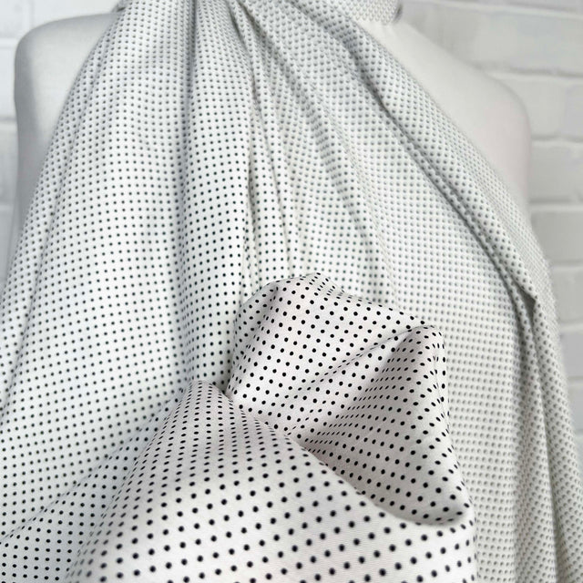 Black and White Spotted Viscose Fabric Italian Challis - Dottie CU