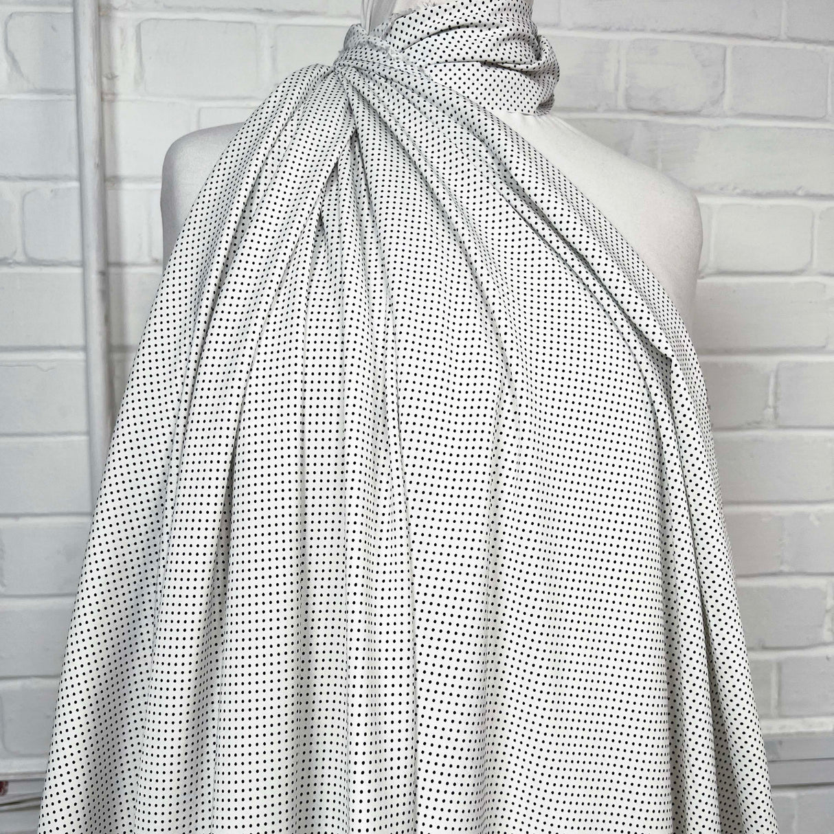 Black and White Spotted Viscose Fabric Italian Challis - Dottie Mannequin