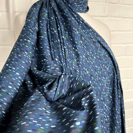 Italian Cotton Abstract Rain Blue Ex Designer Woven Dress Fabric CU2
