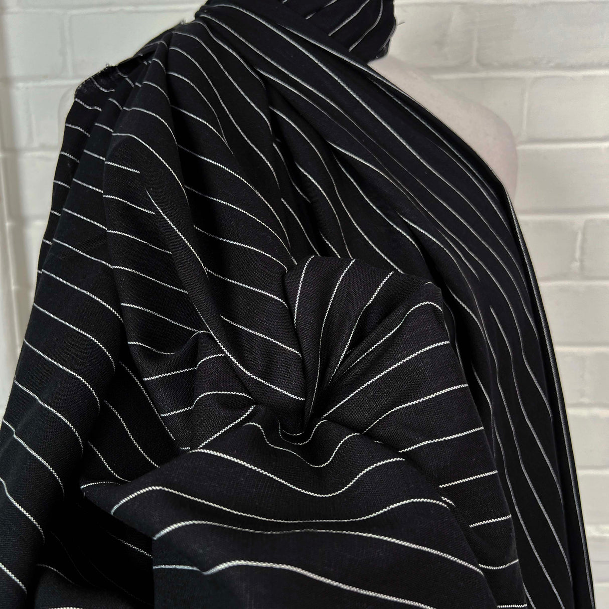 Italian Linen Mix Black Stripe Cotton Blend Dress Fabric CU