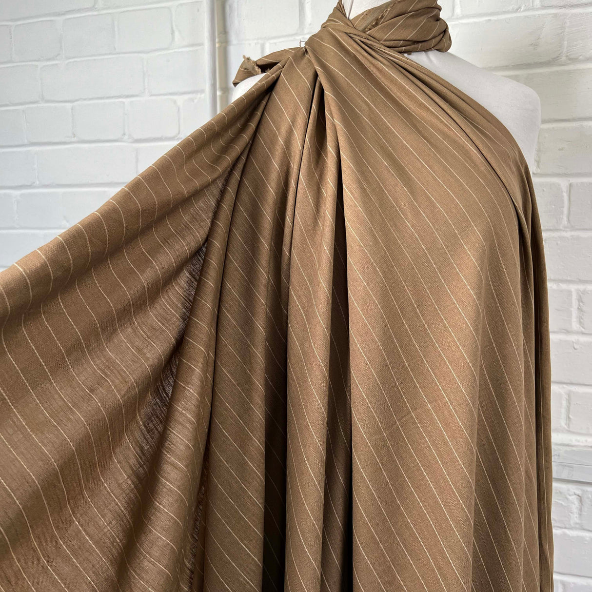 Ex-Designer Cotton Blend Dress Fabric Italian Linen Mix Brown Stripe