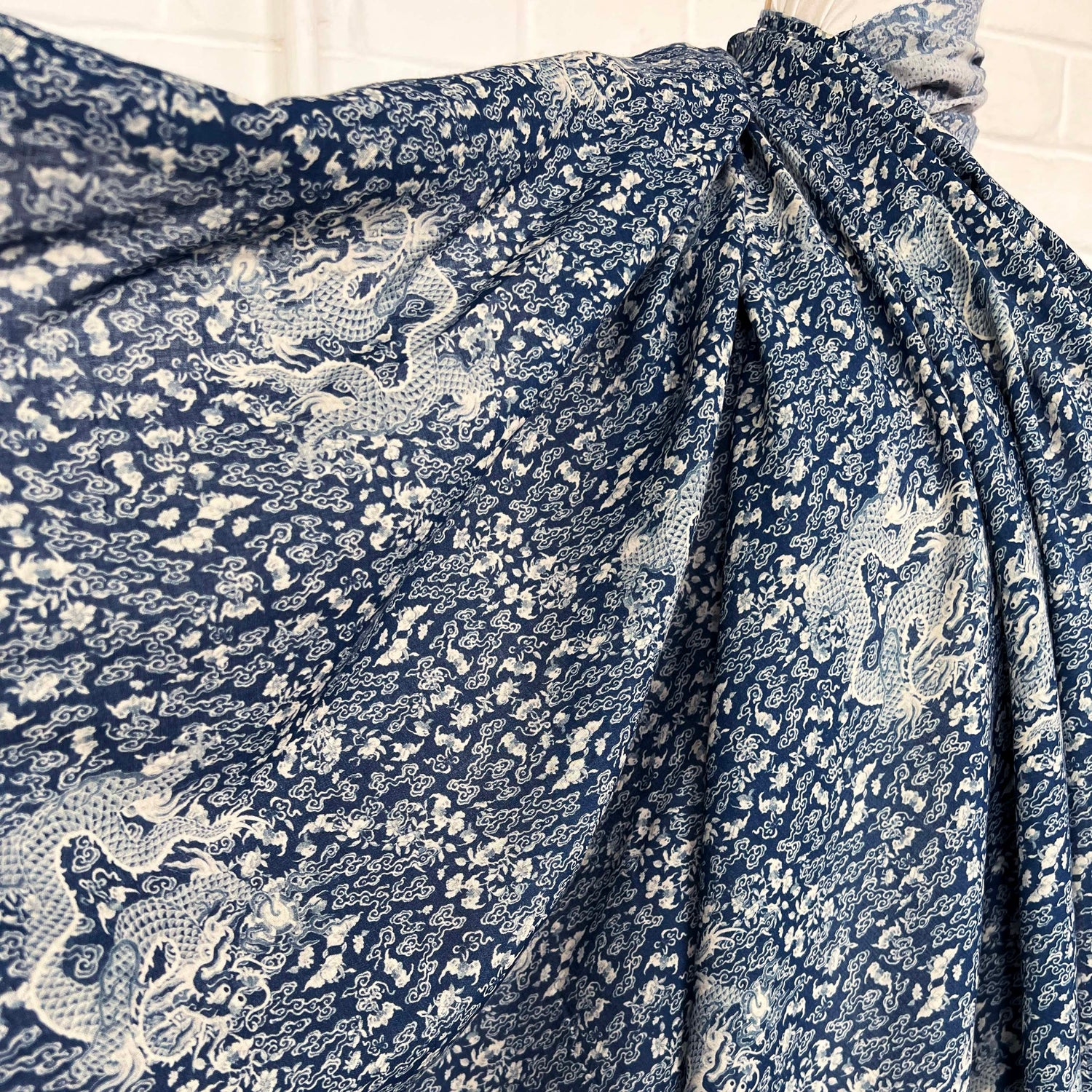 Ex-Designer Chinese Porcelain Cotton Fabric Italian Voile Dragon Sky