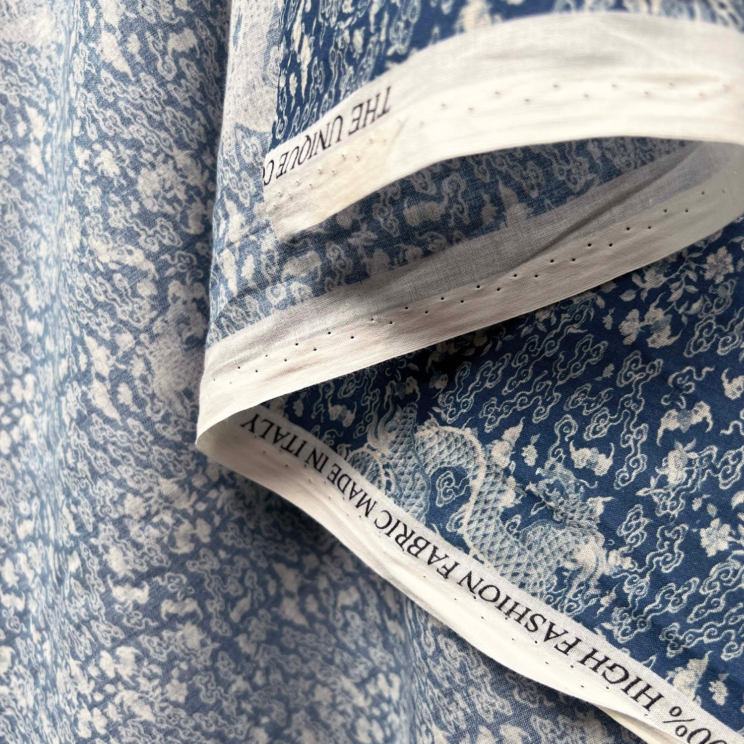 Ex-Designer Chinese Porcelain Cotton Fabric Italian Voile Dragon Sky Hang