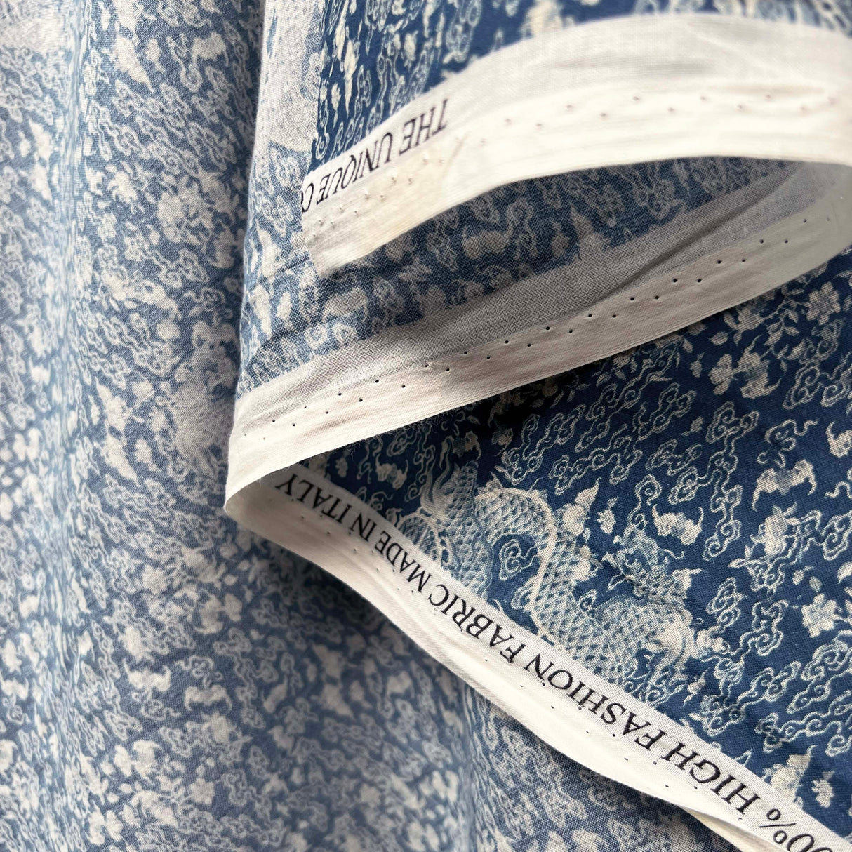 Ex-Designer Chinese Porcelain Cotton Fabric Italian Voile Dragon Sky Hang