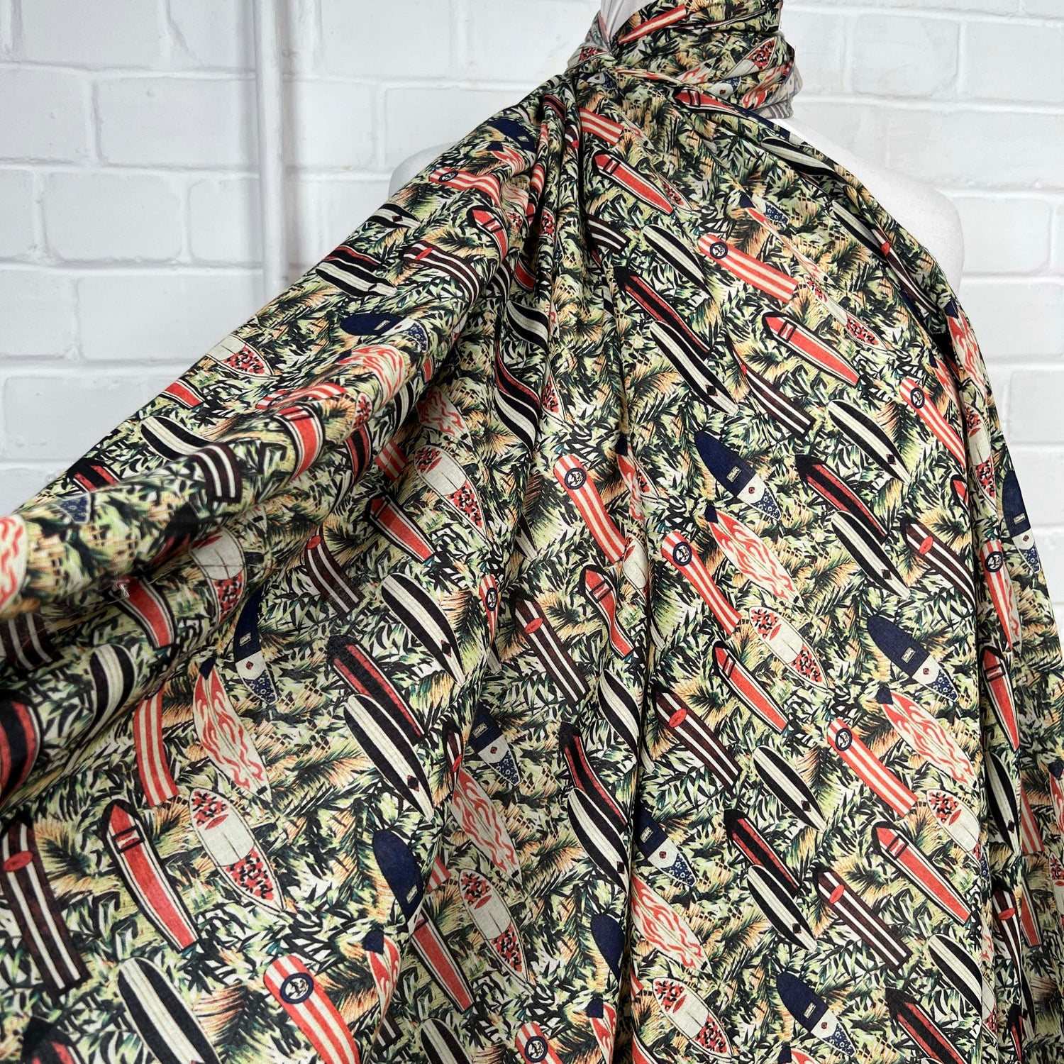 Ex-Designer Surfboard Print Cotton Fabric Italian Voile Fistral 