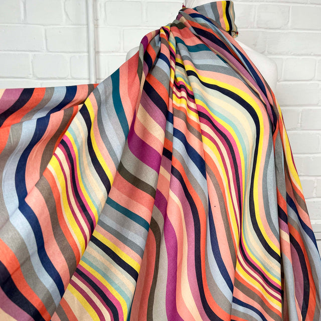 Ex-Designer Coloured Stripe Cotton Cloth Italian Voile Pyschedelic Sun 