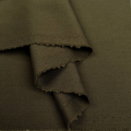Italian Weave Olive Green Wool Elastane Ex Designer Stretch Suiting Fabric Fold