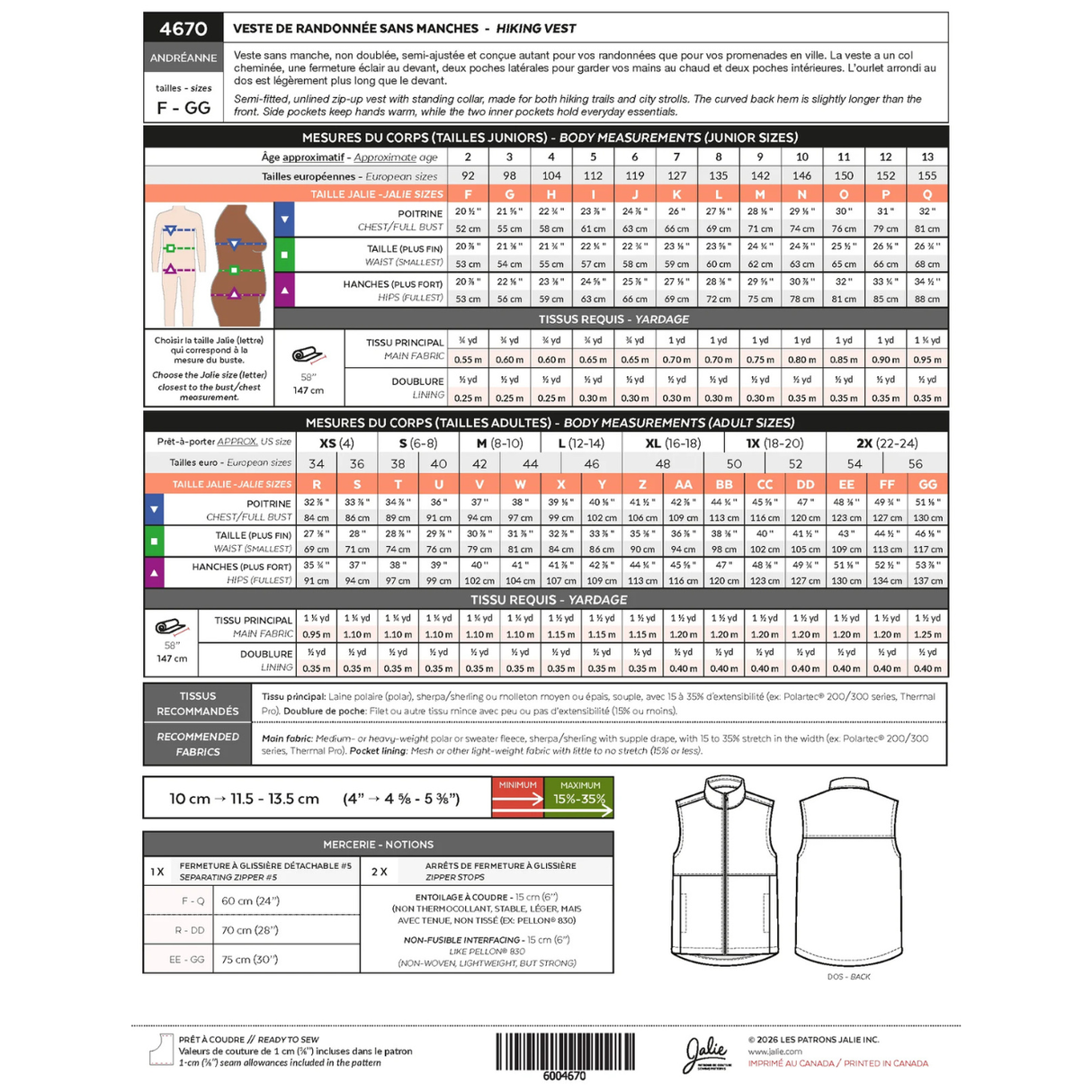 Jalie - Andreanne Hiking Vest Pattern