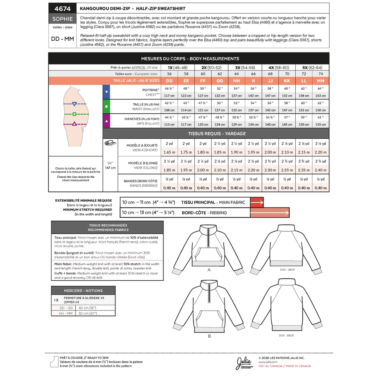 Jalie - Sophie Half-Zip Sweatshirt Sewing Pattern