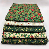 John Louden Cotton Fabric JL Christmas Fat Quarter Green Festive Florals Bundle