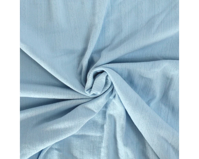 Petit Pointelle Baby Blue Knitted Openwork Cotton Fabric fabric, close-up