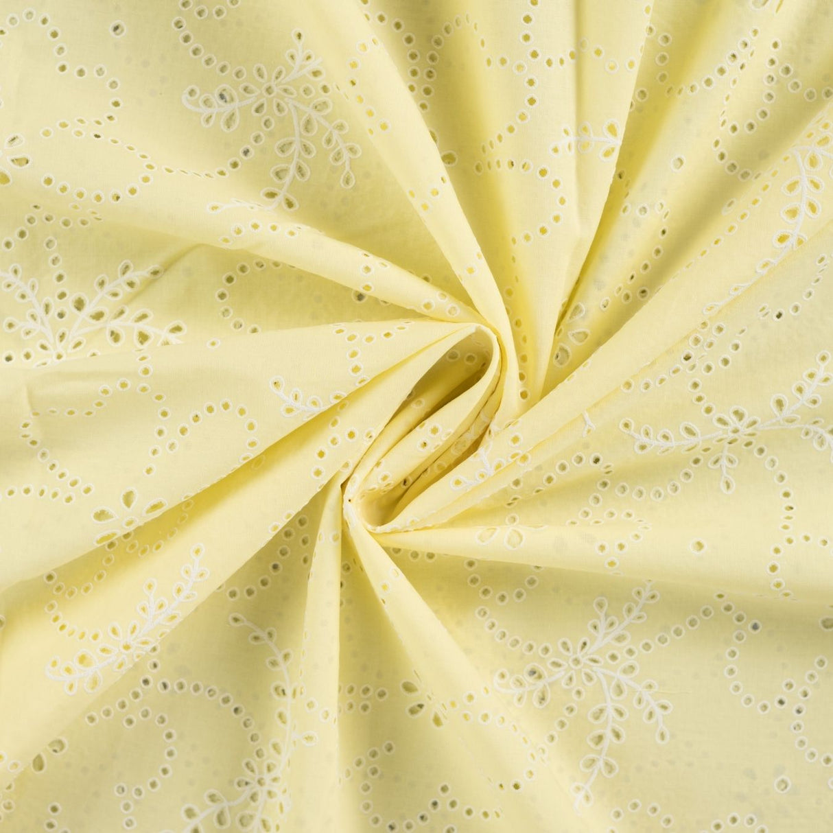 Lacey Days Yellow Cotton Voile Puff Print 60gsm Dress Fabric Swirl
