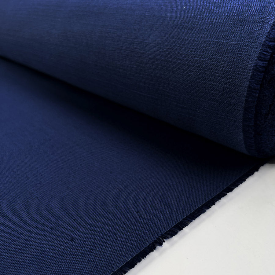 Laura Ashley Austen Midnight Linen Cotton Canvas Plain Navy Furnishing Fabric Roll