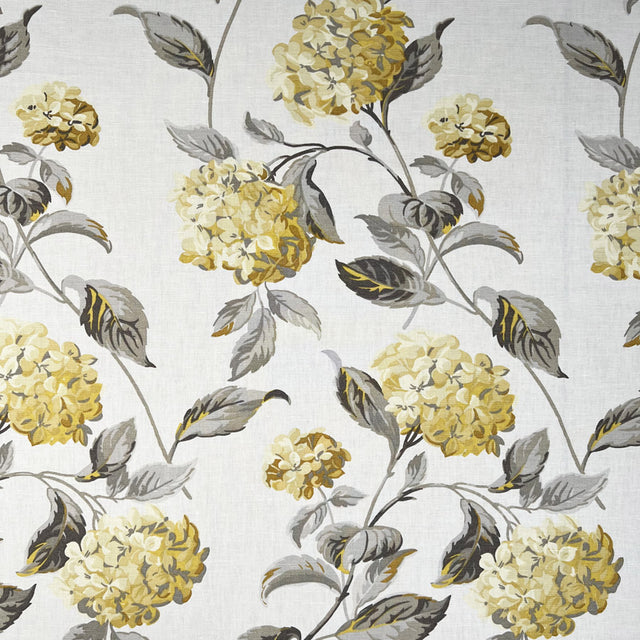 Laura Ashley Hydrangea Camomile Yellow Grey White Linen Cotton Canvas Printed Furnishing Fabric