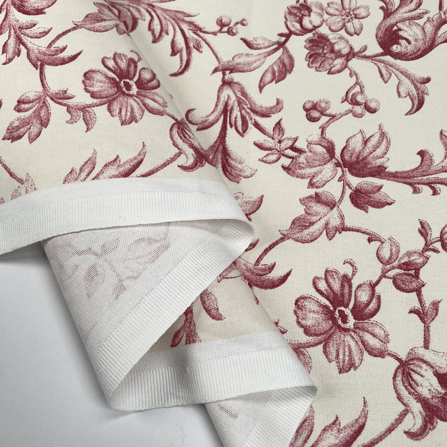 Laura Ashley Iron Work Scroll Cranberry Pink White Linen Cotton Canvas Printed Furnishing Fabric Fold