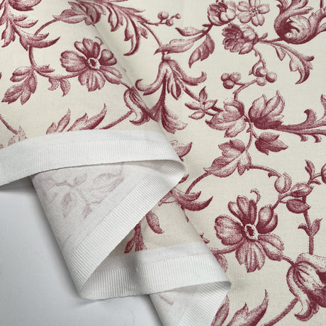 Laura Ashley Iron Work Scroll Cranberry Pink White Linen Cotton Canvas Printed Furnishing Fabric Fold