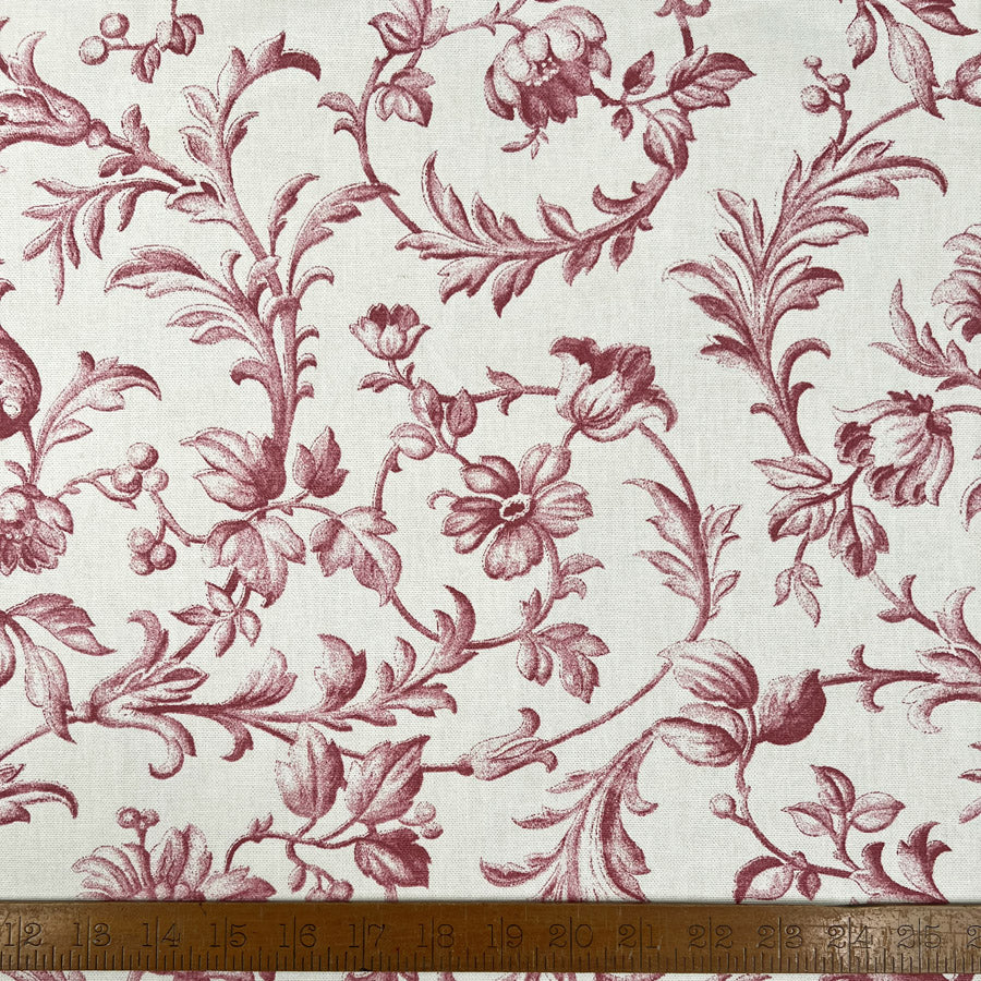 Laura Ashley Iron Work Scroll Cranberry Pink White Linen Cotton Canvas Printed Furnishing Fabric Ruler