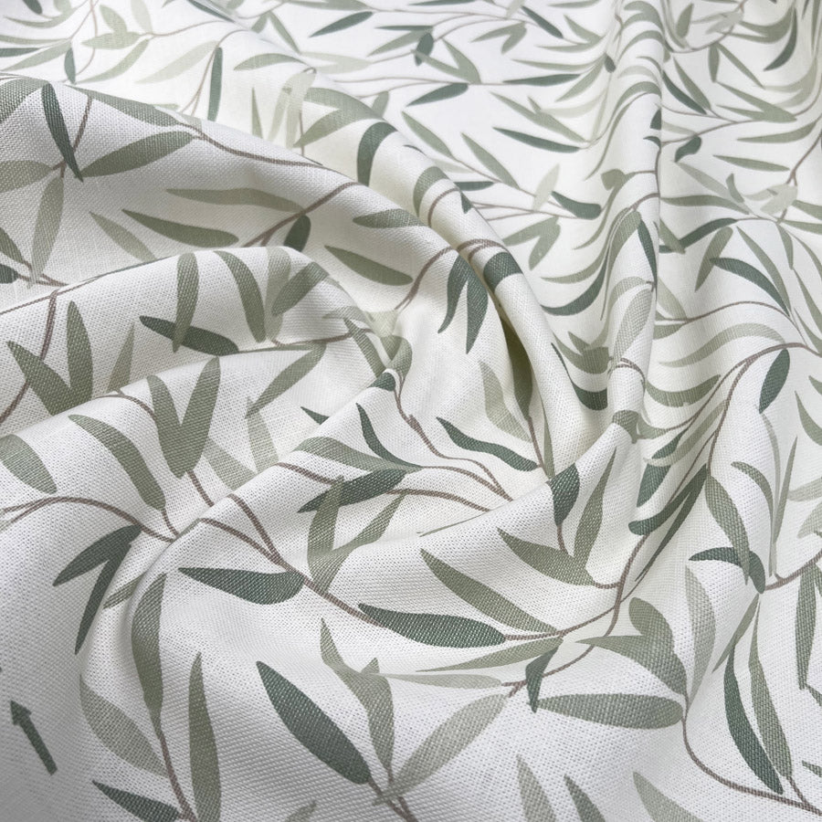 Laura Ashley Willow Leaf Hedgerow Green White Linen Cotton Canvas Printed Furnishing Fabric CU