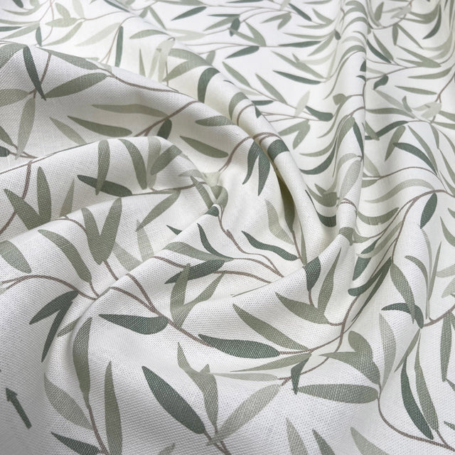 Laura Ashley Willow Leaf Hedgerow Green White Linen Cotton Canvas Printed Furnishing Fabric CU