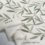 Laura Ashley Willow Leaf Hedgerow Green White Linen Cotton Canvas Printed Furnishing Fabric Fold