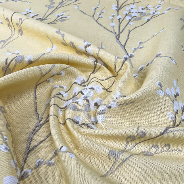 Laura Ashley Willow Neutral Yellow Grey White Linen Cotton Canvas Printed Furnishing Fabric CU