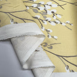 Laura Ashley Willow Neutral Yellow Grey White Linen Cotton Canvas Printed Furnishing Fabric Fold