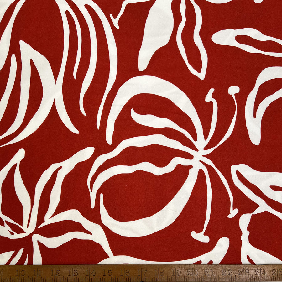 Light Lush Arbor Red Cream Abstract Floral Viscose Twill Oeko Tex Dress Fabric Ruler