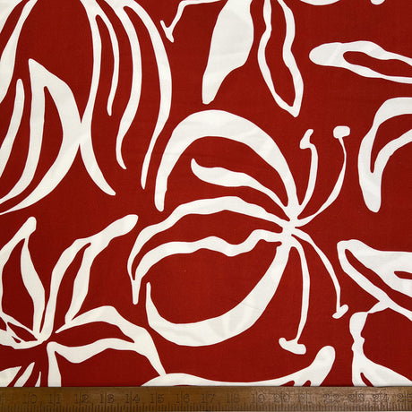 Light Lush Arbor Red Cream Abstract Floral Viscose Twill Oeko Tex Dress Fabric Ruler