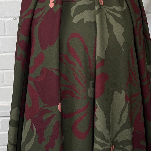 Light Lush Mulberry Meadow Green Burgundy Floral Viscose Twill Oeko Tex Dress Fabric Drape