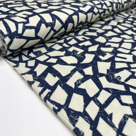 Light Lush Tessellation Navy Blue Cream Abstract Viscose Twill Oeko Tex Dress Fabric Bolt