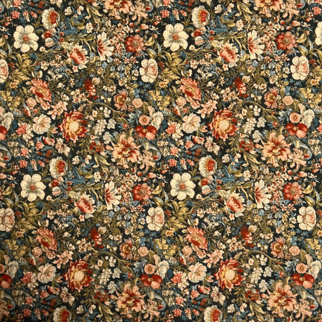 Lightweight Needlecord Vintage Blooms Floral Green Brown Corduroy Cotton Dress Fabric