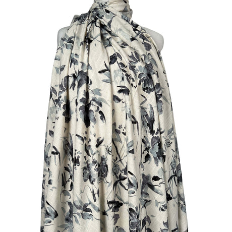Cream Charcoal Floral Digital Print Dress Fabric Lilly's Garden Mannequin